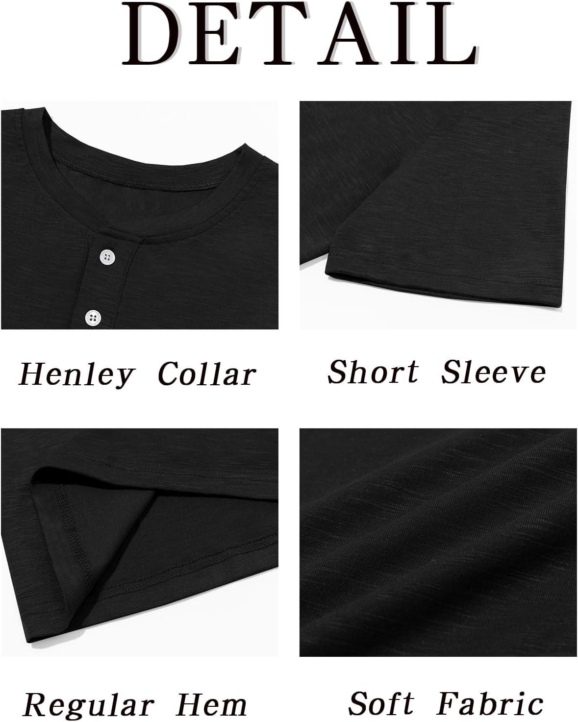 imageRuncati Mens Henley Shirt Short Sleeve Casual Button Basic Tees Slim Fit Stretch Summer T ShirtsBlack