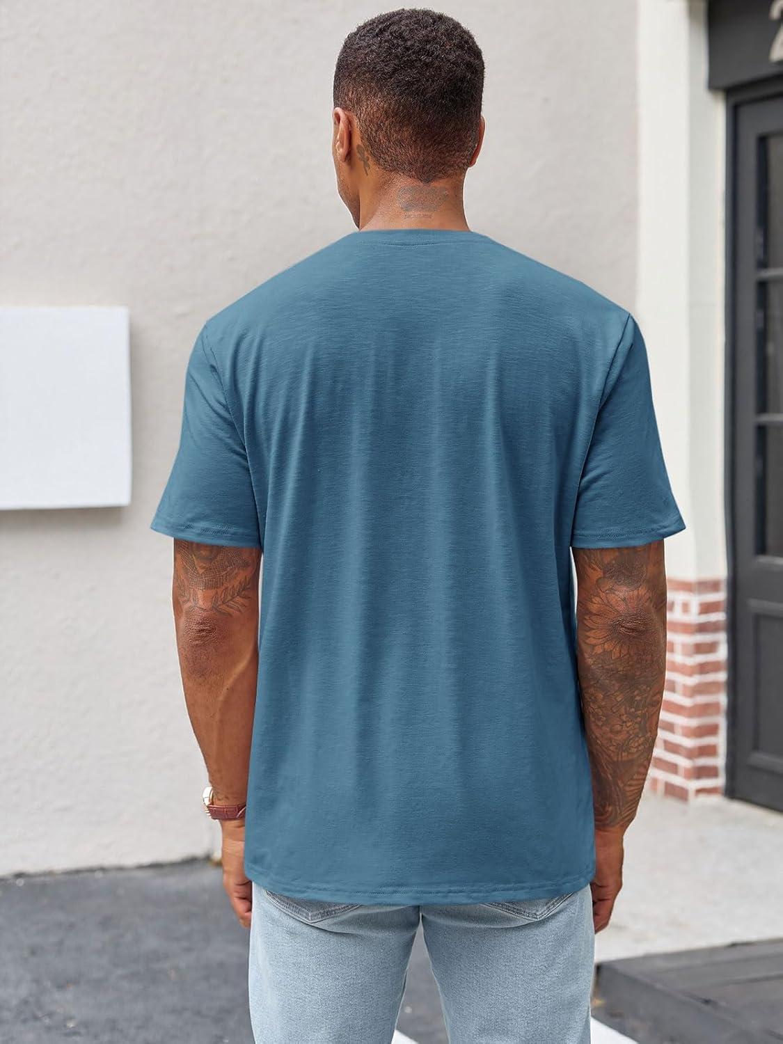 imageRuncati Mens Henley Shirt Short Sleeve Casual Button Basic Tees Slim Fit Stretch Summer T ShirtsBluish Grey