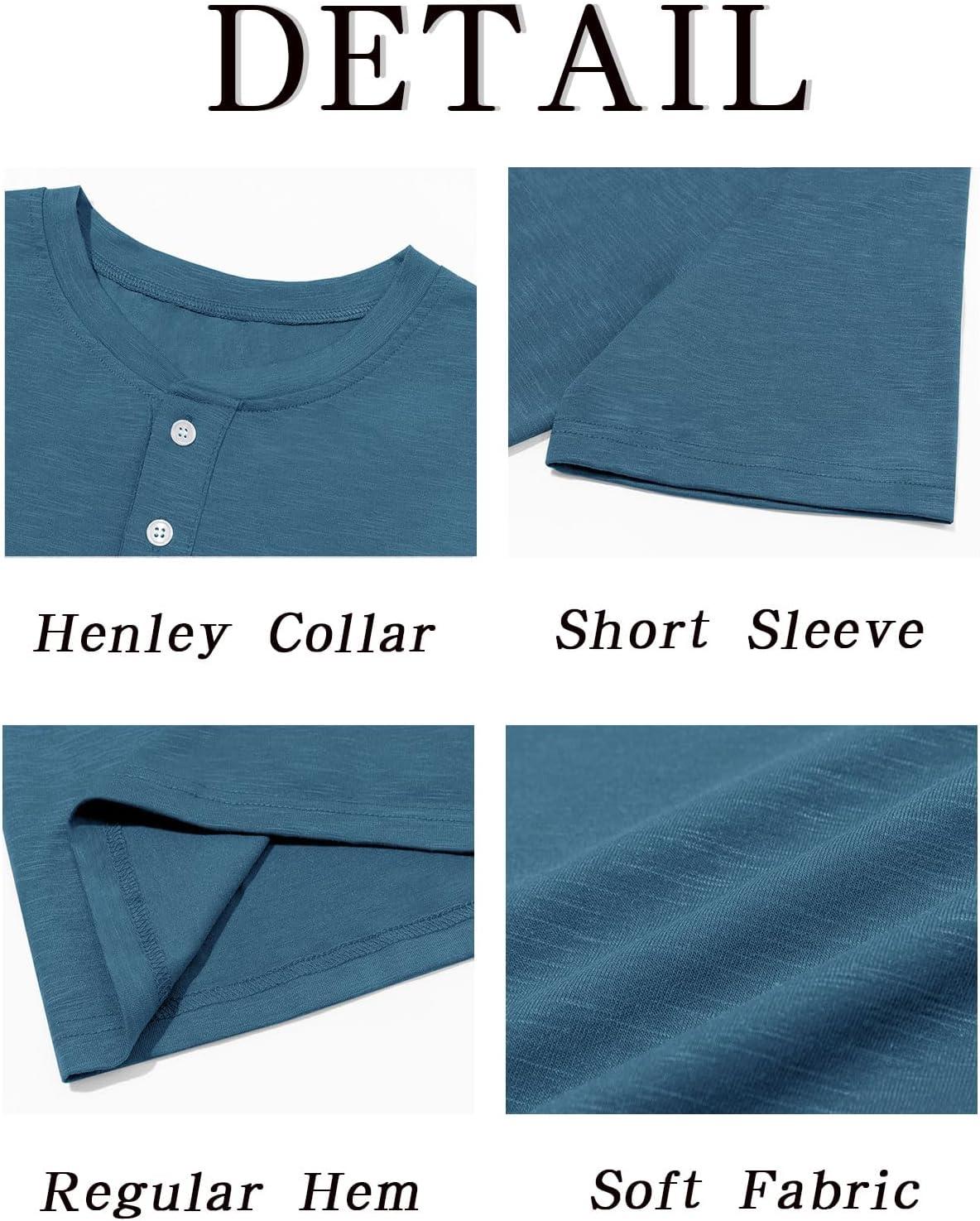 imageRuncati Mens Henley Shirt Short Sleeve Casual Button Basic Tees Slim Fit Stretch Summer T ShirtsBluish Grey