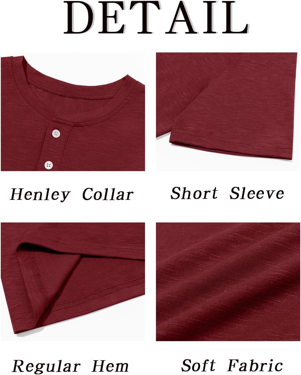 imageRuncati Mens Henley Shirt Short Sleeve Casual Button Basic Tees Slim Fit Stretch Summer T ShirtsBurgundy