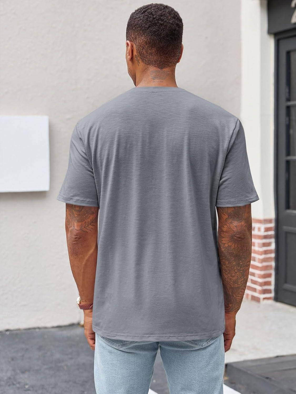 imageRuncati Mens Henley Shirt Short Sleeve Casual Button Basic Tees Slim Fit Stretch Summer T ShirtsDark Grey