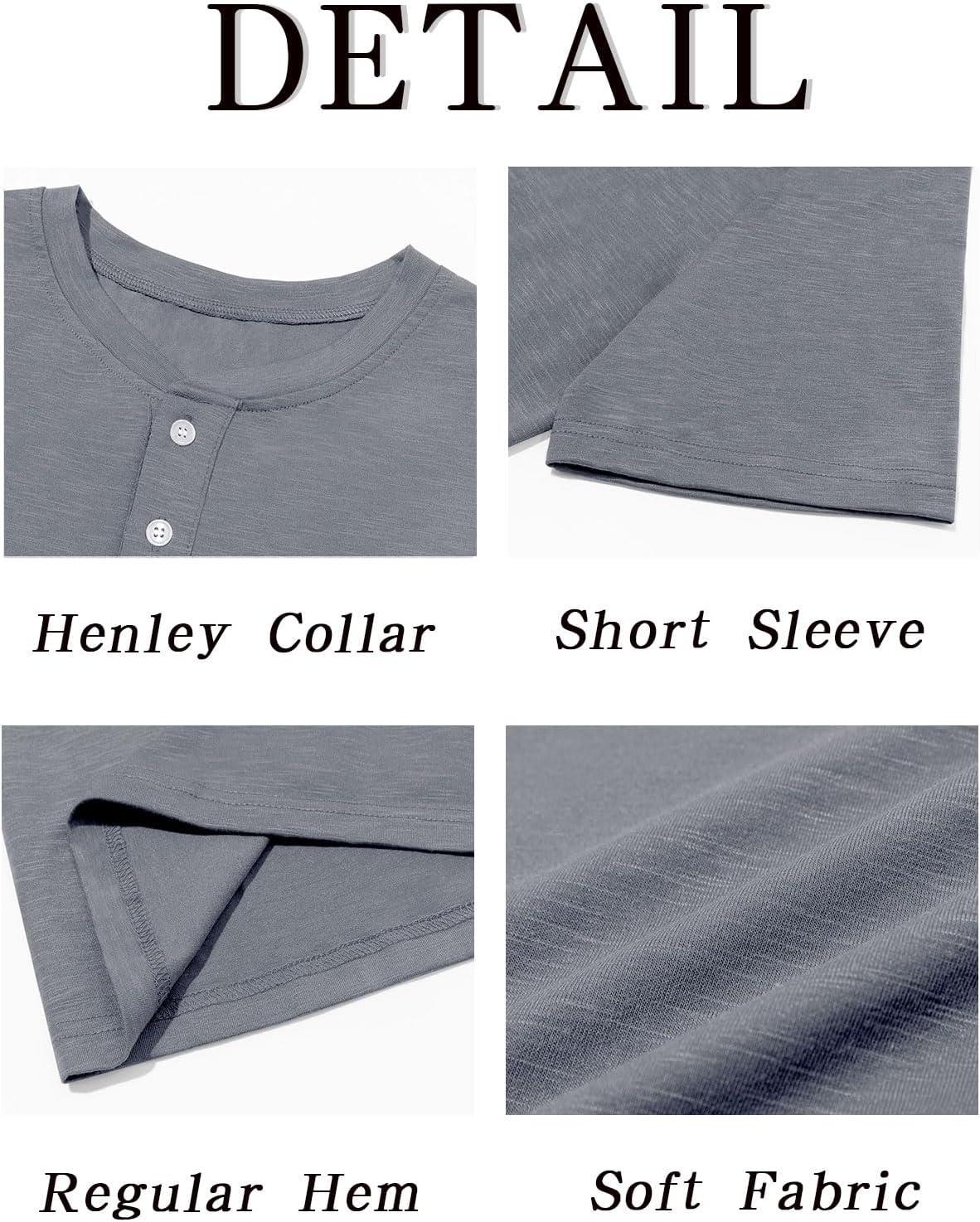 imageRuncati Mens Henley Shirt Short Sleeve Casual Button Basic Tees Slim Fit Stretch Summer T ShirtsDark Grey