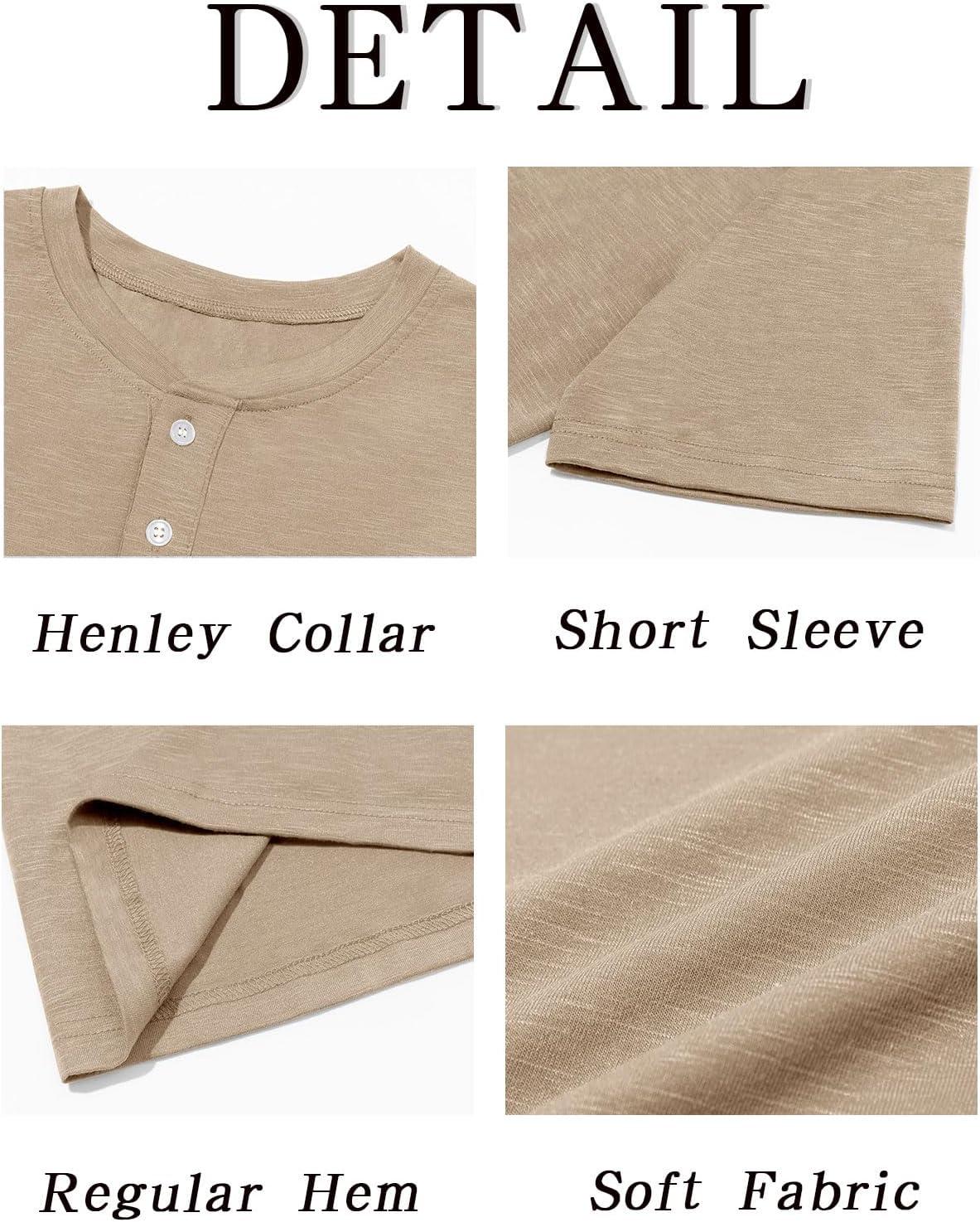 imageRuncati Mens Henley Shirt Short Sleeve Casual Button Basic Tees Slim Fit Stretch Summer T ShirtsKhaki