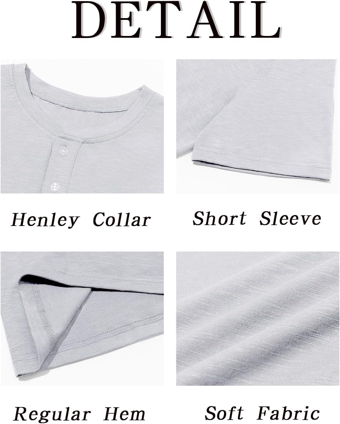 imageRuncati Mens Henley Shirt Short Sleeve Casual Button Basic Tees Slim Fit Stretch Summer T ShirtsLight Grey
