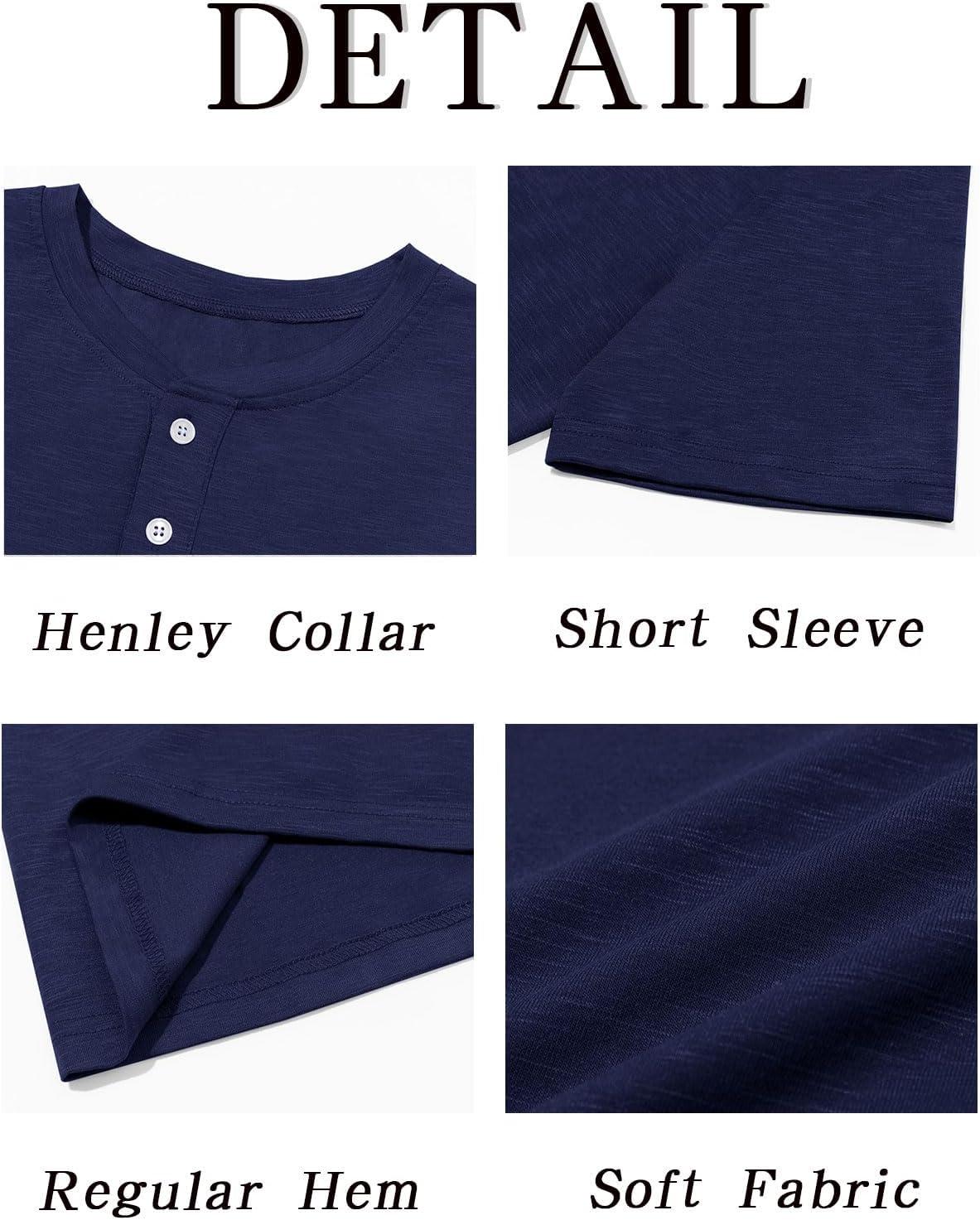 imageRuncati Mens Henley Shirt Short Sleeve Casual Button Basic Tees Slim Fit Stretch Summer T ShirtsNavy
