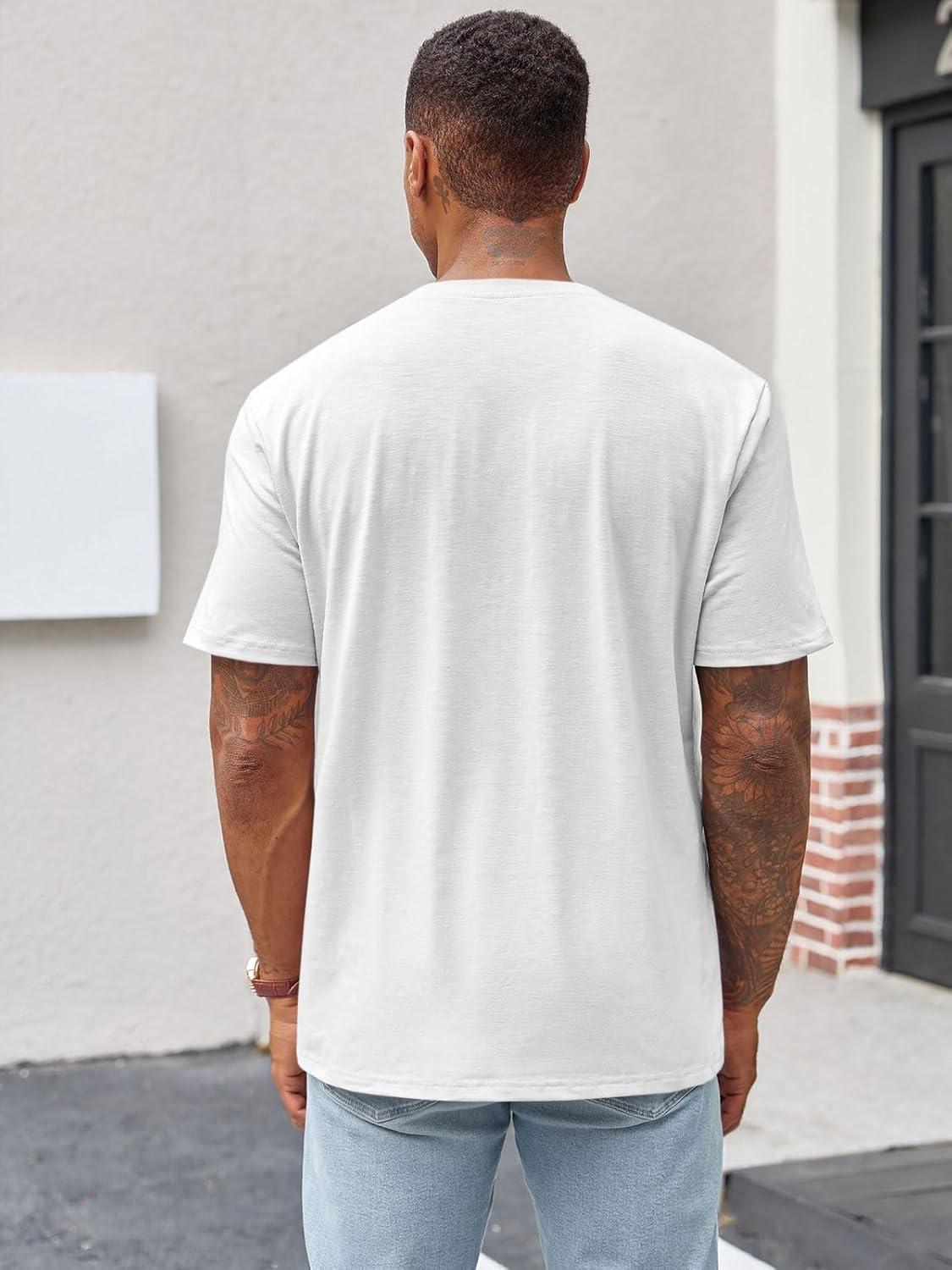imageRuncati Mens Henley Shirt Short Sleeve Casual Button Basic Tees Slim Fit Stretch Summer T ShirtsWhite