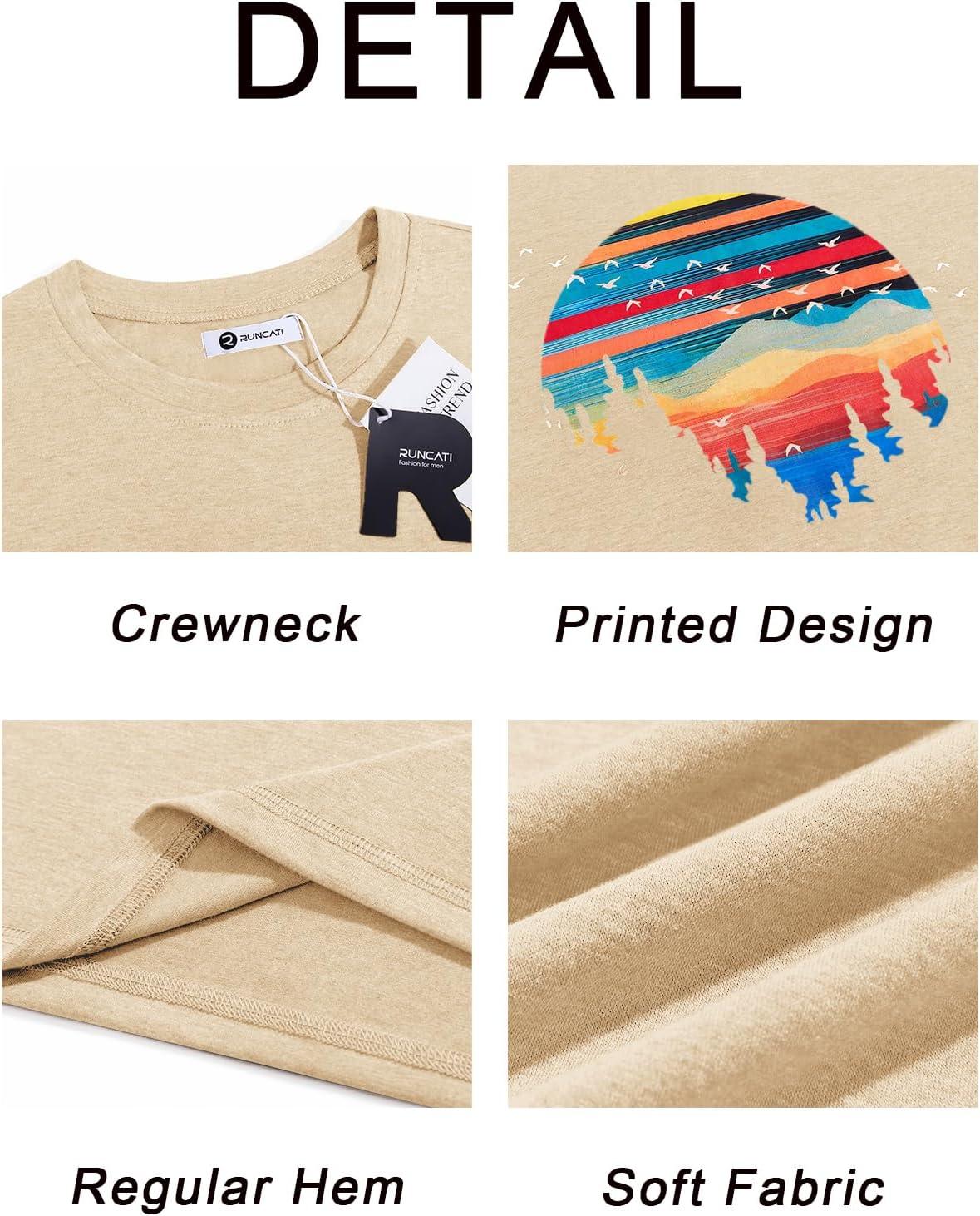imageRuncati Mens Short Sleeve TShirts Graphic Crewneck Casual Printed Tee Summer Beach Hawaiian Vintage ShirtsApricot