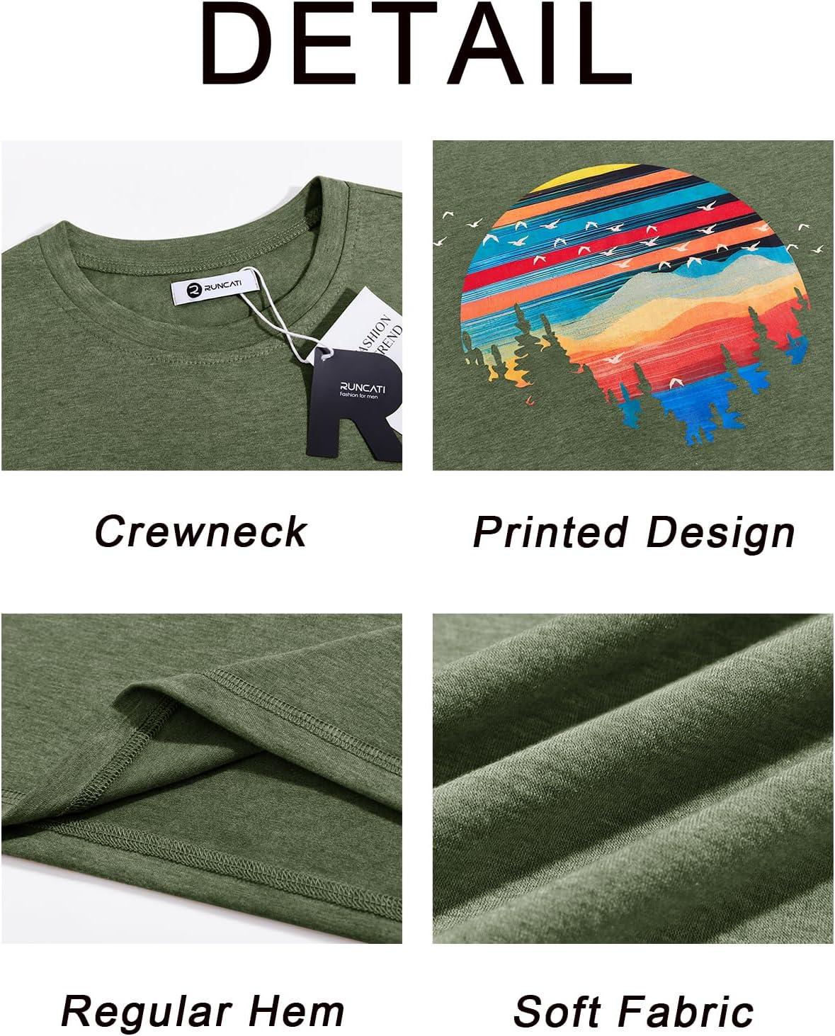 imageRuncati Mens Short Sleeve TShirts Graphic Crewneck Casual Printed Tee Summer Beach Hawaiian Vintage ShirtsArmy Green