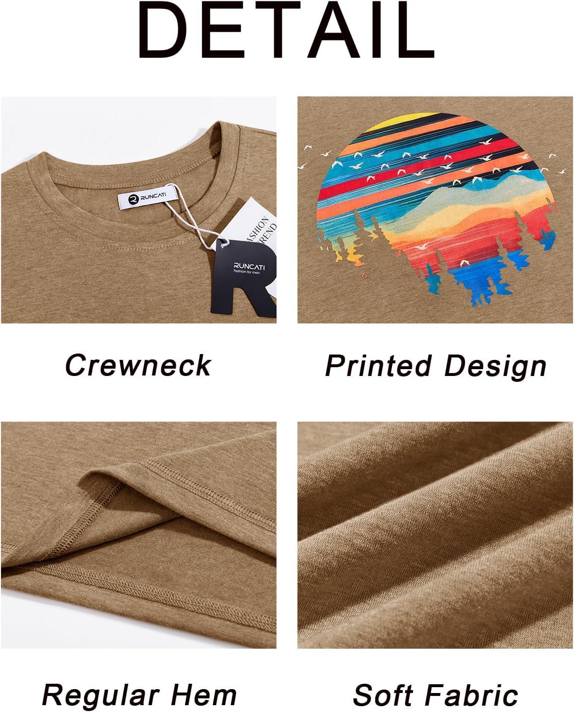 imageRuncati Mens Short Sleeve TShirts Graphic Crewneck Casual Printed Tee Summer Beach Hawaiian Vintage ShirtsKhaki