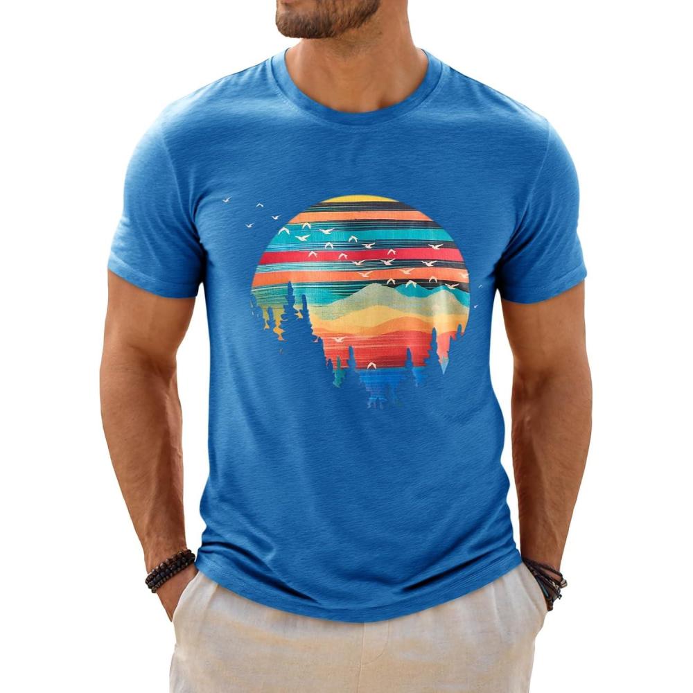 imageRuncati Mens Short Sleeve TShirts Graphic Crewneck Casual Printed Tee Summer Beach Hawaiian Vintage ShirtsBlue