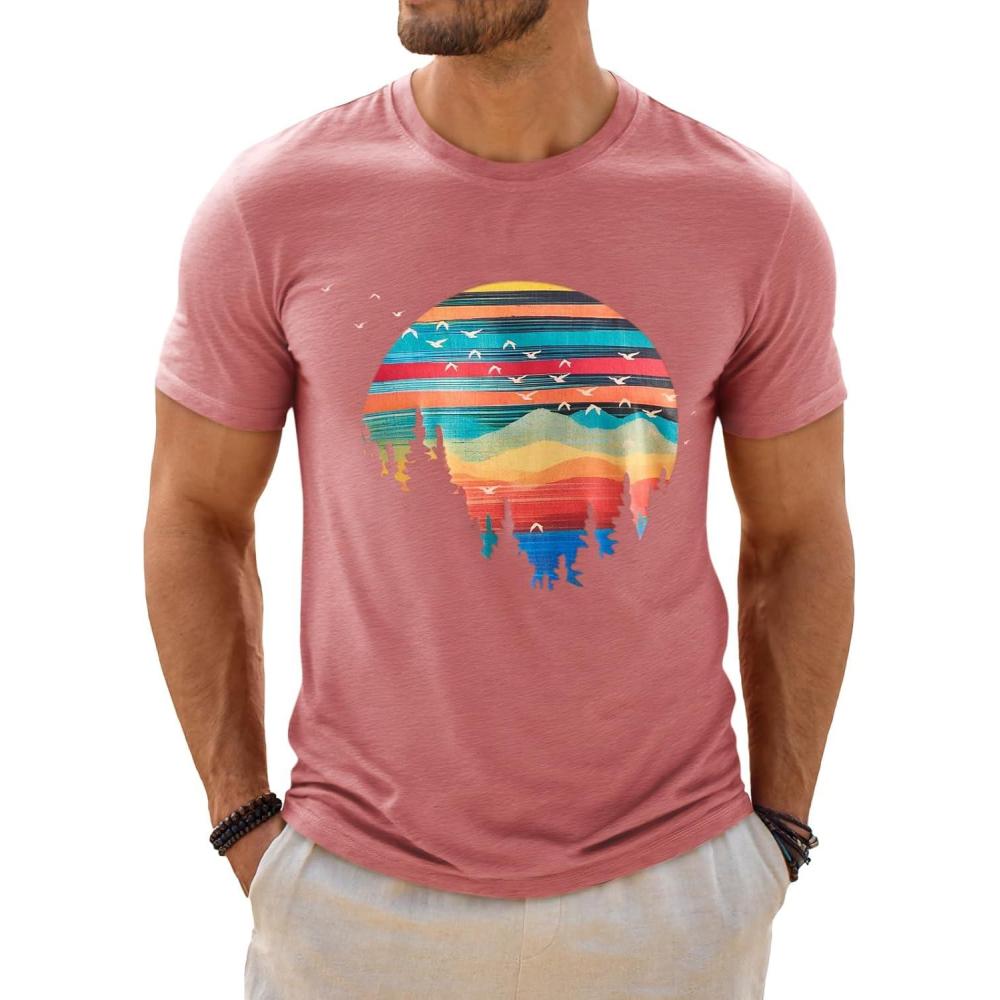 imageRuncati Mens Short Sleeve TShirts Graphic Crewneck Casual Printed Tee Summer Beach Hawaiian Vintage ShirtsDark Pink