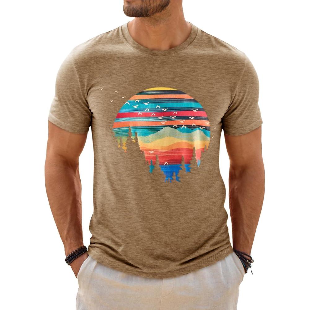 imageRuncati Mens Short Sleeve TShirts Graphic Crewneck Casual Printed Tee Summer Beach Hawaiian Vintage ShirtsKhaki