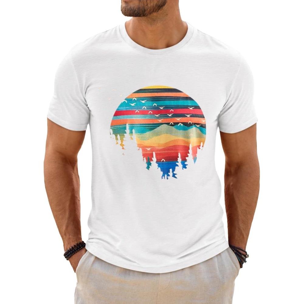 imageRuncati Mens Short Sleeve TShirts Graphic Crewneck Casual Printed Tee Summer Beach Hawaiian Vintage ShirtsWhite