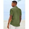 Runcati Mens Button Down Shirts Casual Short Sleeve Linen Shirt Summer Beach Textured Tops with Pocket(Army Green)