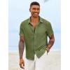 Runcati Mens Button Down Shirts Casual Short Sleeve Linen Shirt Summer Beach Textured Tops with Pocket(Army Green)