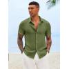 Runcati Mens Button Down Shirts Casual Short Sleeve Linen Shirt Summer Beach Textured Tops with Pocket(Army Green)