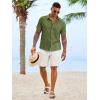 Runcati Mens Button Down Shirts Casual Short Sleeve Linen Shirt Summer Beach Textured Tops with Pocket(Army Green)