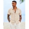 Runcati Mens Button Down Shirts Casual Short Sleeve Linen Shirt Summer Beach Textured Tops with Pocket(Beige)