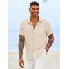 Runcati Mens Button Down Shirts Casual Short Sleeve Linen Shirt Summer Beach Textured Tops with Pocket(Beige)