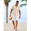 Runcati Mens Button Down Shirts Casual Short Sleeve Linen Shirt Summer Beach Textured Tops with Pocket(Beige)