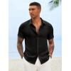 Runcati Mens Button Down Shirts Casual Short Sleeve Linen Shirt Summer Beach Textured Tops with Pocket(Black)