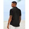 Runcati Mens Button Down Shirts Casual Short Sleeve Linen Shirt Summer Beach Textured Tops with Pocket(Black)