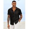 Runcati Mens Button Down Shirts Casual Short Sleeve Linen Shirt Summer Beach Textured Tops with Pocket(Black)