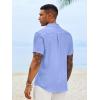 Runcati Mens Button Down Shirts Casual Short Sleeve Linen Shirt Summer Beach Textured Tops with Pocket(Light Blue)
