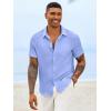 Runcati Mens Button Down Shirts Casual Short Sleeve Linen Shirt Summer Beach Textured Tops with Pocket(Light Blue)