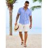 Runcati Mens Button Down Shirts Casual Short Sleeve Linen Shirt Summer Beach Textured Tops with Pocket(Light Blue)
