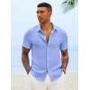 Runcati Mens Button Down Shirts Casual Short Sleeve Linen Shirt Summer Beach Textured Tops with Pocket(Light Blue)