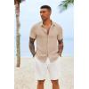 Runcati Mens Button Down Shirts Casual Short Sleeve Linen Shirt Summer Beach Textured Tops with Pocket(Light Khaki)
