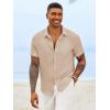Runcati Mens Button Down Shirts Casual Short Sleeve Linen Shirt Summer Beach Textured Tops with Pocket(Light Khaki)