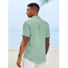 Runcati Mens Button Down Shirts Casual Short Sleeve Linen Shirt Summer Beach Textured Tops with Pocket(Mint)