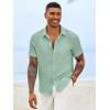 Runcati Mens Button Down Shirts Casual Short Sleeve Linen Shirt Summer Beach Textured Tops with Pocket(Mint)