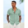 Runcati Mens Button Down Shirts Casual Short Sleeve Linen Shirt Summer Beach Textured Tops with Pocket(Mint)