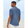 Runcati Mens Button Down Shirts Casual Short Sleeve Linen Shirt Summer Beach Textured Tops with Pocket(Navy)