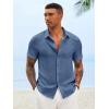 Runcati Mens Button Down Shirts Casual Short Sleeve Linen Shirt Summer Beach Textured Tops with Pocket(Navy)