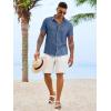 Runcati Mens Button Down Shirts Casual Short Sleeve Linen Shirt Summer Beach Textured Tops with Pocket(Navy)