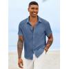 Runcati Mens Button Down Shirts Casual Short Sleeve Linen Shirt Summer Beach Textured Tops with Pocket(Navy)