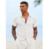 Runcati Mens Button Down Shirts Casual Short Sleeve Linen Shirt Summer Beach Textured Tops with Pocket(White)