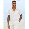 Runcati Mens Button Down Shirts Casual Short Sleeve Linen Shirt Summer Beach Textured Tops with Pocket(White)