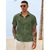 Runcati Mens Button Down Shirts Casual Short Sleeve Shirt Textured Linen Summer Beach Tops with Pocket(Army Green)