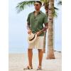 Runcati Mens Button Down Shirts Casual Short Sleeve Shirt Textured Linen Summer Beach Tops with Pocket(Army Green)