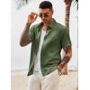 Runcati Mens Button Down Shirts Casual Short Sleeve Shirt Textured Linen Summer Beach Tops with Pocket(Army Green)