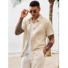 Runcati Mens Button Down Shirts Casual Short Sleeve Shirt Textured Linen Summer Beach Tops with Pocket(Beige)