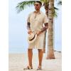 Runcati Mens Button Down Shirts Casual Short Sleeve Shirt Textured Linen Summer Beach Tops with Pocket(Beige)