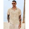 Runcati Mens Button Down Shirts Casual Short Sleeve Shirt Textured Linen Summer Beach Tops with Pocket(Beige)