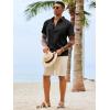 Runcati Mens Button Down Shirts Casual Short Sleeve Shirt Textured Linen Summer Beach Tops with Pocket(Black)