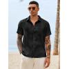 Runcati Mens Button Down Shirts Casual Short Sleeve Shirt Textured Linen Summer Beach Tops with Pocket(Black)